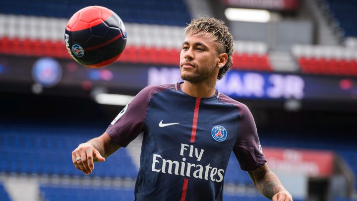 epa06124441 Brazilian striker Neymar Jr. poses for photographs after a press conference at the Parc des Princes stadium in Paris, France, 04 August 2017. Neymar Jr is presented as new player of Paris Saint-Germain (PSG) after completing a record-breaking 222-million-euro move from Spanish side FC Barcelona. EPA/CHRISTOPHE PETIT TESSON