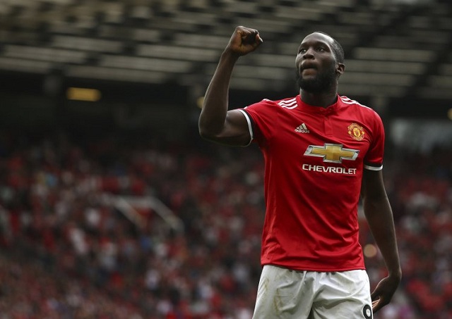 Manchester United's Romelu Lukaku celebrates scoring his side's second goal of the game during the English Premier League soccer match between Manchester United and West Ham United at Old Trafford in Manchester, England, Sunday, Aug. 13, 2017. (AP Photo/Dave Thompson)